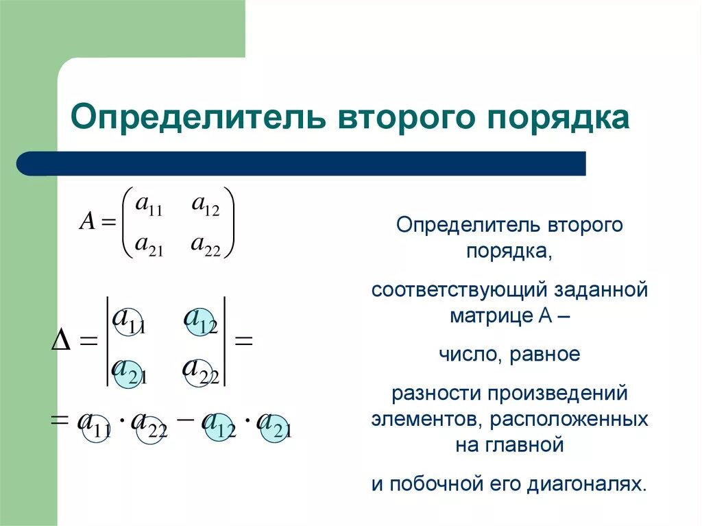 Как отличить второе. Вычисление определителя 2 порядка. Определитель матрицы второго порядка. Матрица 2 порядка пример. Формулы решения матриц 2 порядка.