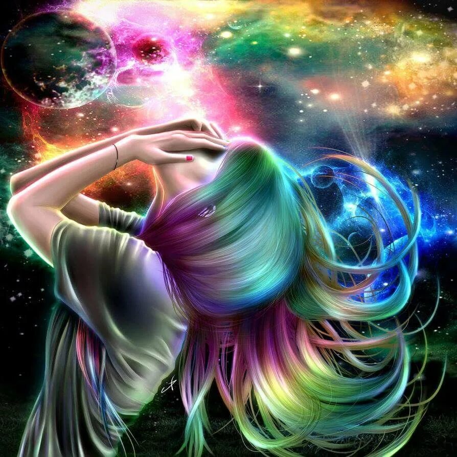 Дарья сокко. Девочка с радугой. Радужная женщина. Девушка с разноцветными волосами арт. Радужный образ.