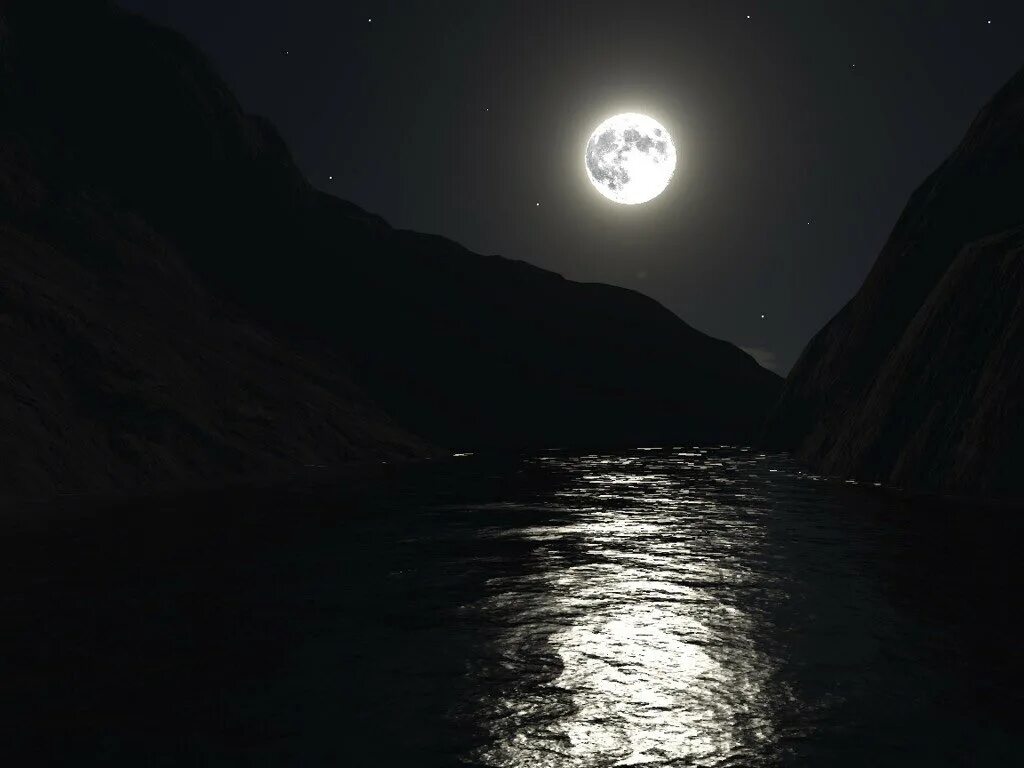 Ночной пейзаж. Лунная ночь. Черная ночь. Лунный пейзаж. Звуки реки ночью