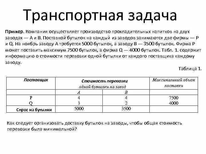 Транспортная задача пример решения Транспортные задачи примеры с решениями