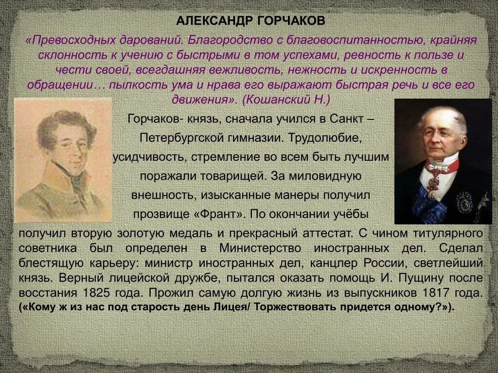 А М Горчаков при Александре 2. Горчаков министр иностранных дел при Александре 2. Горчаков при александре 2