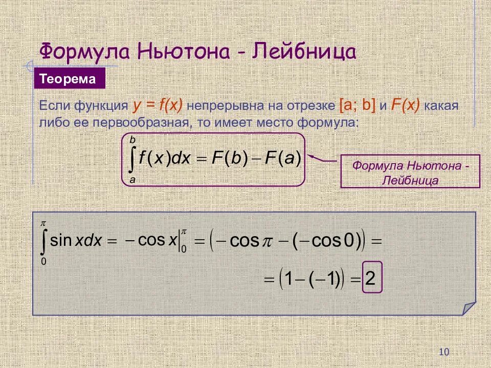 10. Формула Ньютона-Лейбница.. 2. Формула Ньютона-Лейбница.. 13. Формула Ньютона-Лейбница. Определенный интеграл теорема Ньютона-Лейбница.