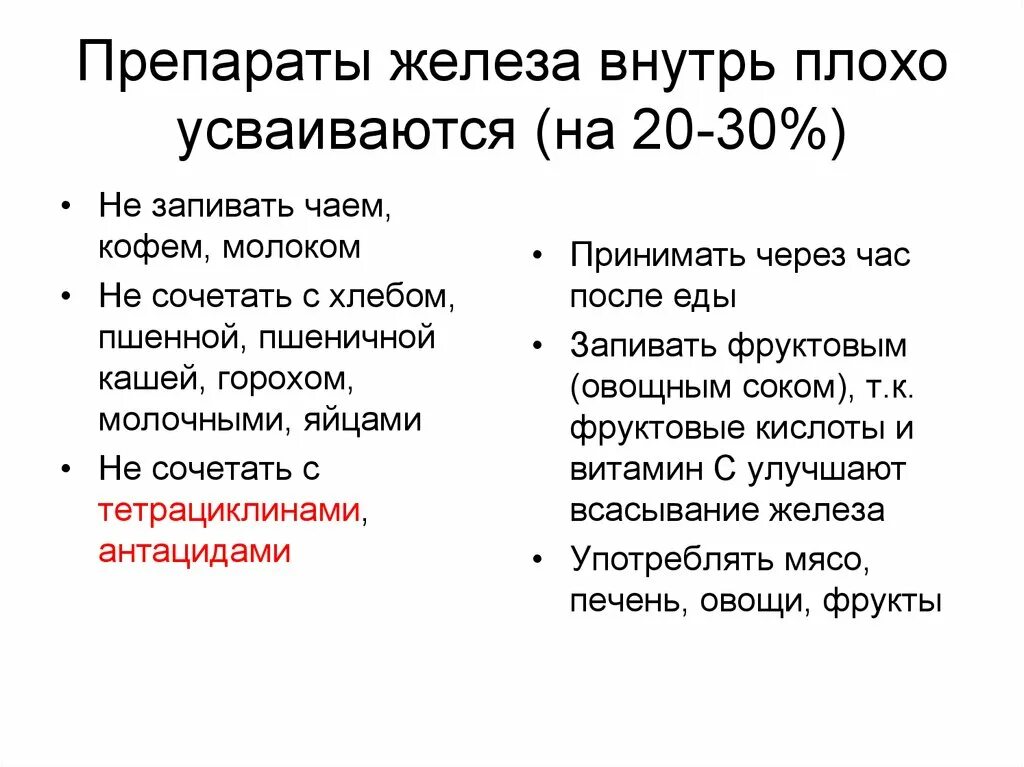 Как пить железо до еды или после