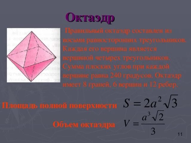 Площадь поверхности октаэдра равна. Сечение октаэдра. Правильный октаэдр сечения. Углы правильного октаэдра. Октаэдр на плоскости.