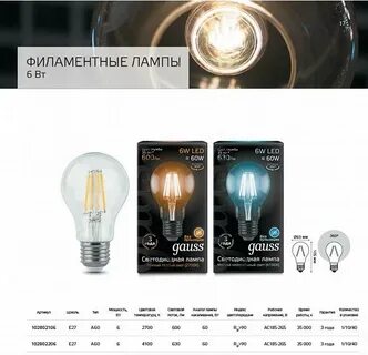Gauss лампы e27 filament