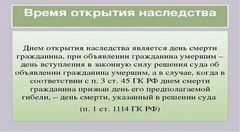 Открытие наследства наступало