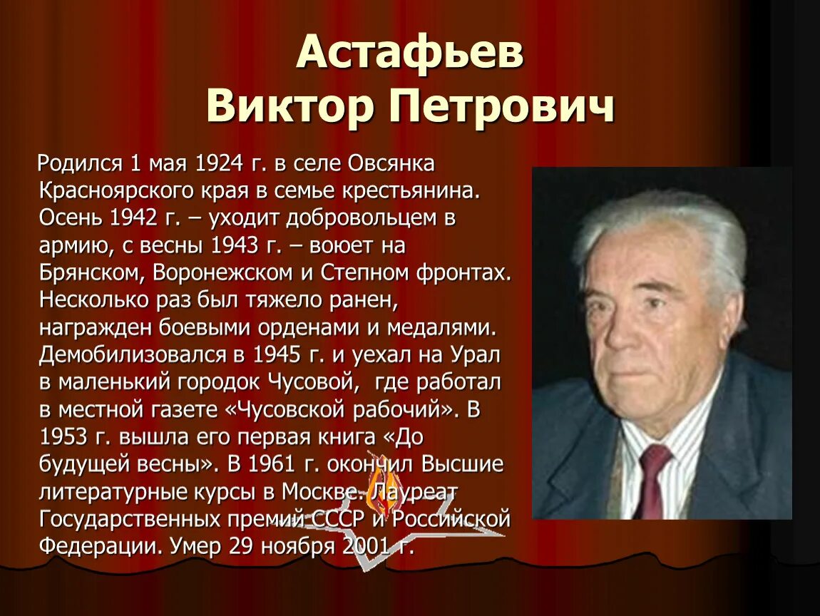 Биография Виктора Петровича Астафьева.