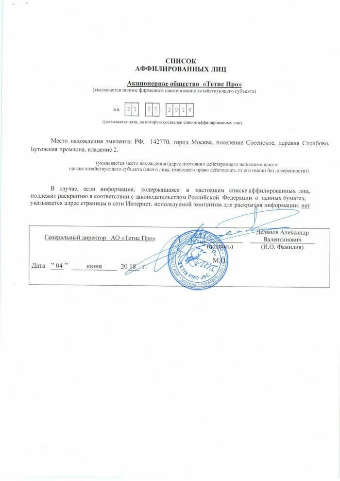 список аффилированных лиц сроки раскрытия