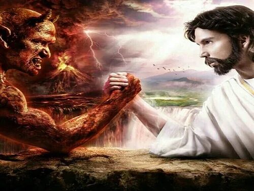 Бог против дьявола. Иисус против дьявола. Бог против Бога Хэллоуина. Куриный Бог против Иисуса. Бог против зла