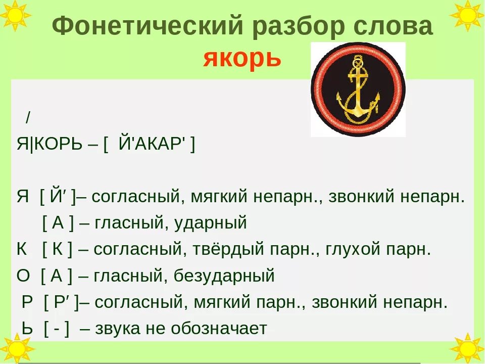 Фонетический разбор слова 2 класс. Фонетический разбор слова яулрь. Фонетический разбор 2 класс. Фонетический разбор слова якорь.