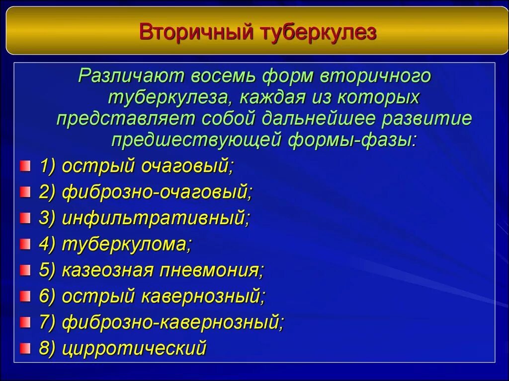 Туберкулез повторно. Клинические формы вторичного туберкулеза легких. Вторичный туберкулез классификация. Форма вторичного туберкулема. Формы фазы вторичного туберкулеза.