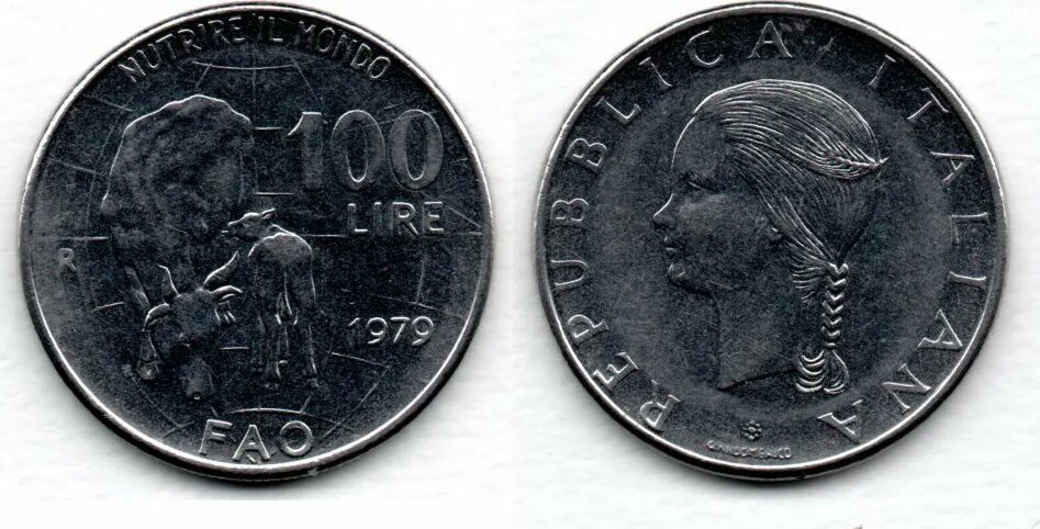 Итальянские монеты 1979. Монета Италии 1979г. 100 Итальянских лир.