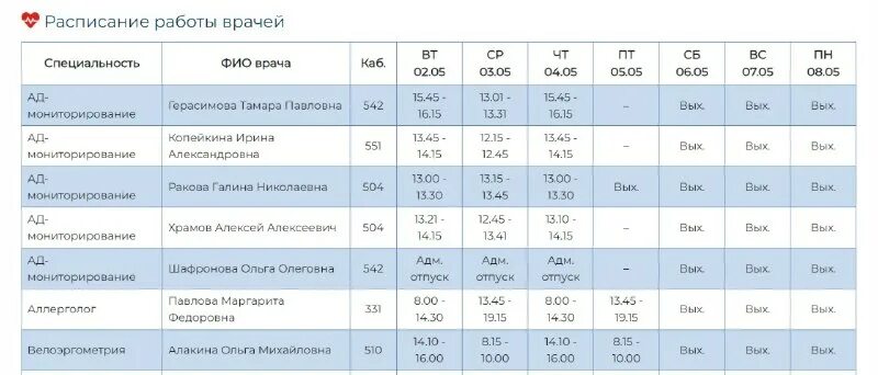расписание врачей заречный пензенская область