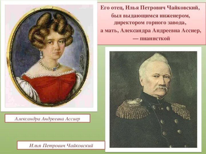 Как звали отца ильи. Отец Петра Ильича Чайковского. Родители Чайковского Петра Ильича. Мать Чайковского Петра Ильича.