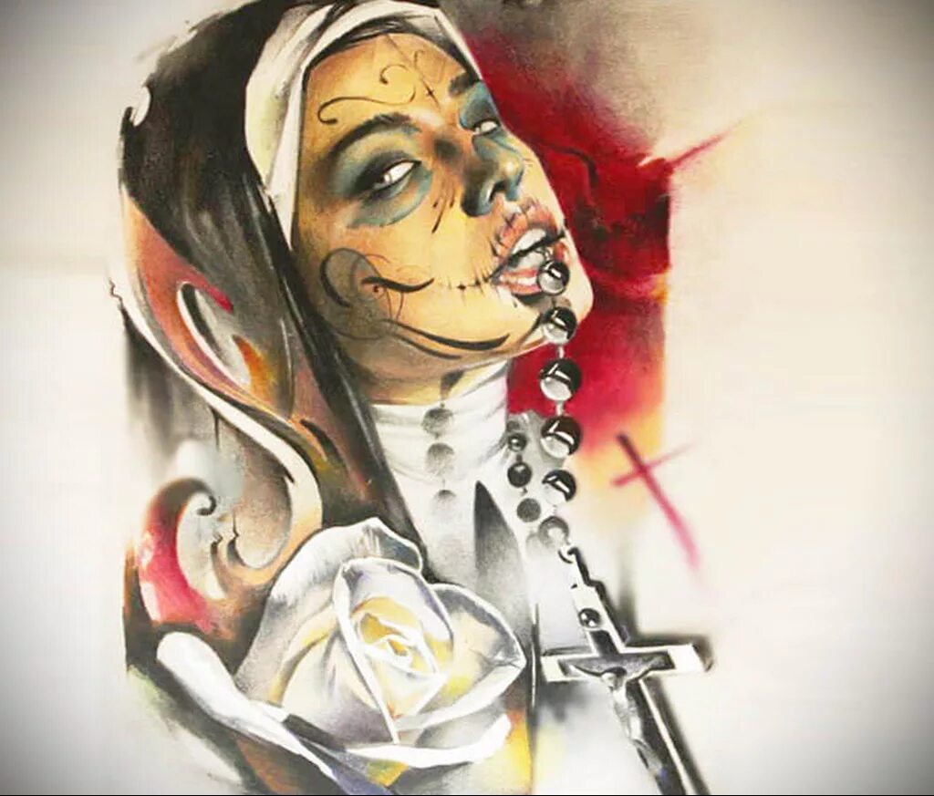 Эскизы тату монашек. Монахиня эскиз. Чикано монахиня. Тату монашки с ножом. Монашка эскиз.