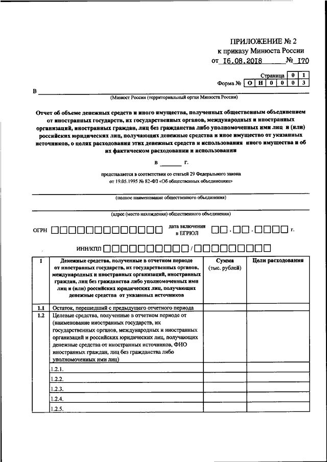 185 приказ рф. Форма он 0003 в юстицию от 16.08.2018 года 170. Бланк приложение № 2 к приказу Минюста России от 16.08.2018 № 170. Приказ Минюста России от 16.08.2018 № 170. Приказы Министерства юстиции РФ.