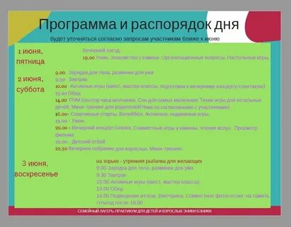 Программа лагеря дневного пребывания год семьи