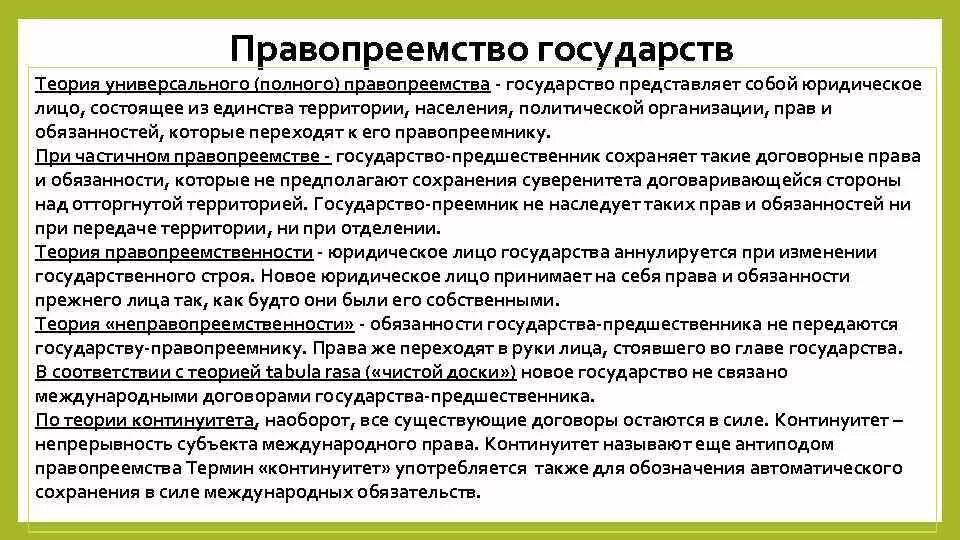 Правопреемство в отношении долгов. Теории правопреемства государств. Виды международного правопреемства. Правопреемство государств в международном праве. Виды правопреемства в международном праве.