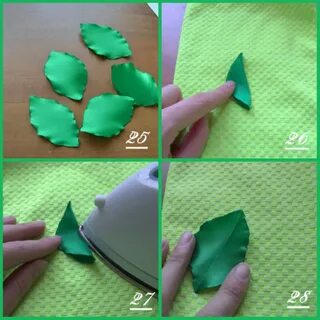 Как сделать листик из атласной ленты