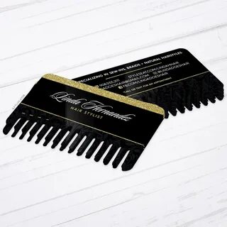 Comb Shaped Hairstylist Business Cards - Black and Gold.