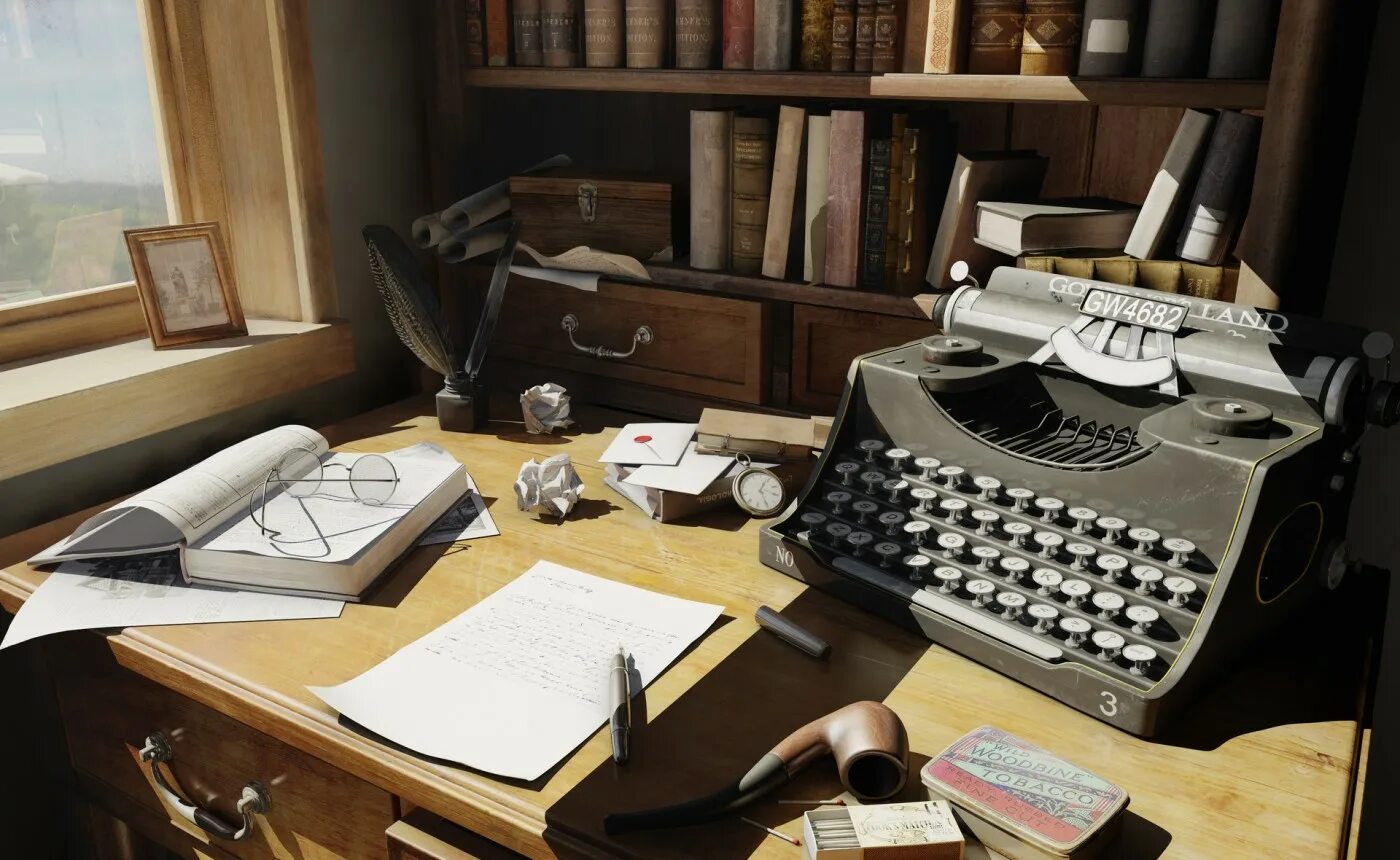 Письменный стол писателя. Писательство. Рабочий стол писателя. Писательский труд.