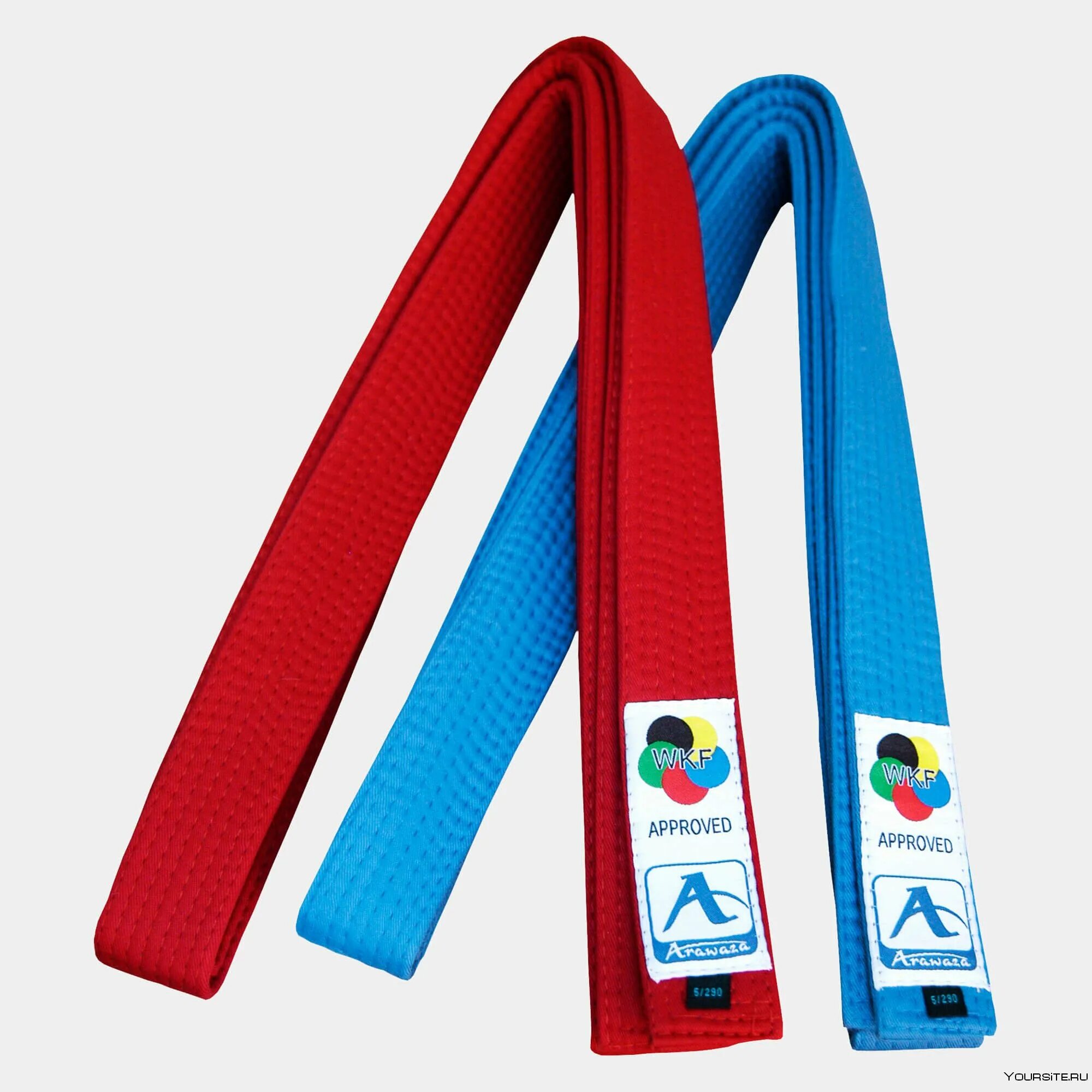 Пояса в карат. Пояса красный и синий каратэ WKF. Arawaza WKF approved Cotton Kumite Belts. Синий пояс каратэ ВКФ. Каратэ WKF апровед.