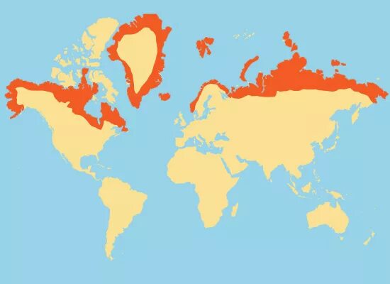 Ареал обитания Росомахи на карте.