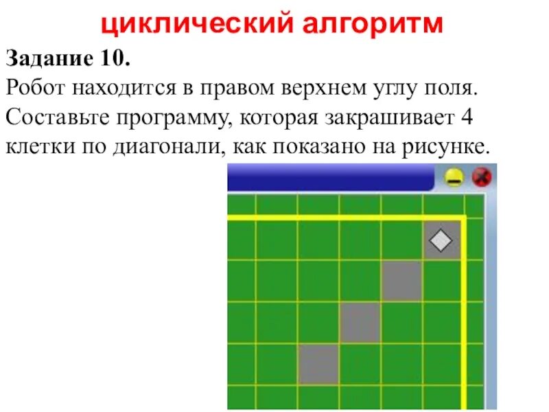 Циклические алгоритмы робот. Циклический алгоритм робот. Составить циклический алгоритм для робота. Алгоритм для робота закрашивающего клетки. Черепаха циклические алгоритмы.