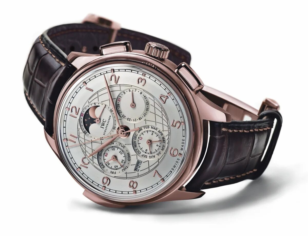 IWC Portuguese grande Complication. Наручные часы IWC iw377402. Дорогие часы. Часы наручные на белом фоне