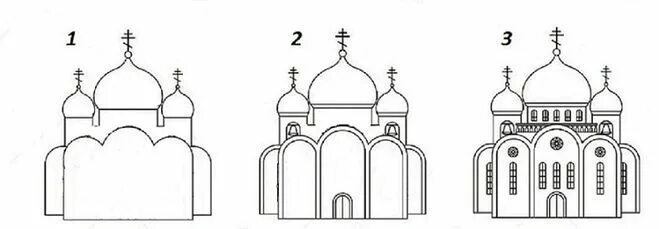 Изо 4 класс древние соборы поэтапное рисование. Поэтапное рисование церкви. церковь рисунок пошагово. поэтапное рисование храмов. нарисовать храм поэтапно.