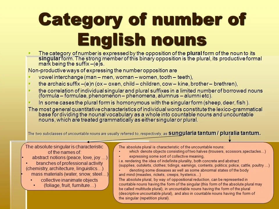 The category of number of the Noun. Grammatical categories of Nouns. The category of number презентация. Grammatical categories of number of Nouns. Some of the most common