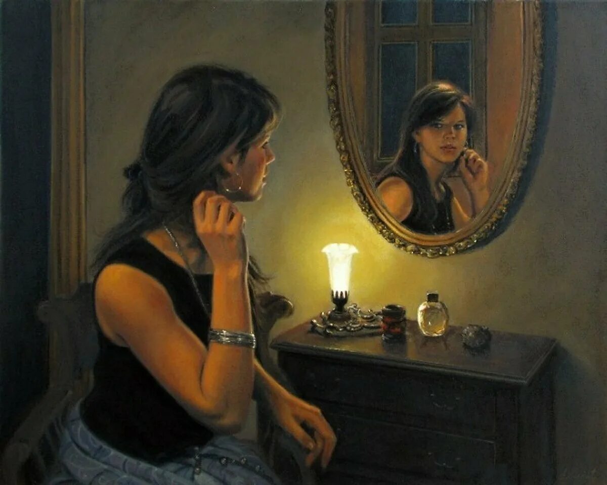 Образ отражения. Emmanuel Garant выдающийся канадский портретист. Перед зеркалом живопись. Перед зеркалом. Отражение в зеркале живопись.