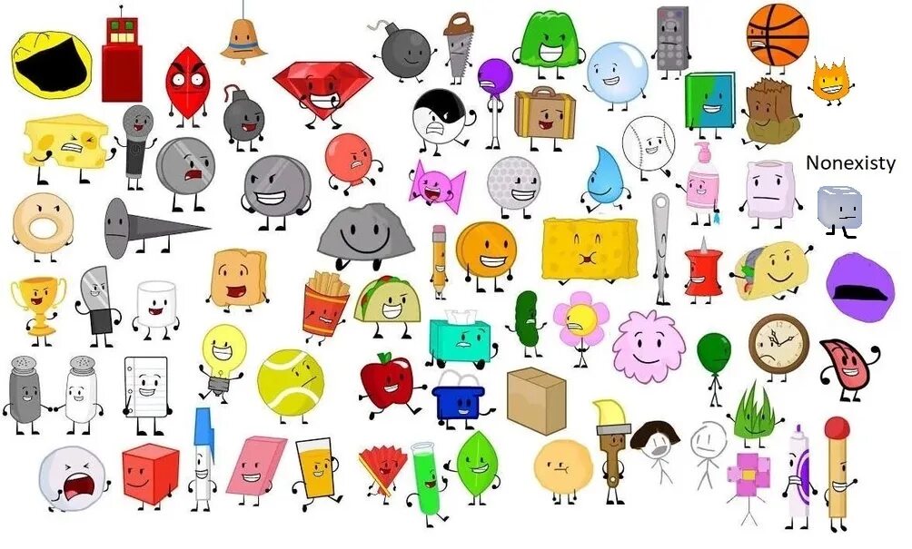 Object characters. Bfdi персонажи. bfb все персонажи. bfdi all characters. b.f.b персонажи.