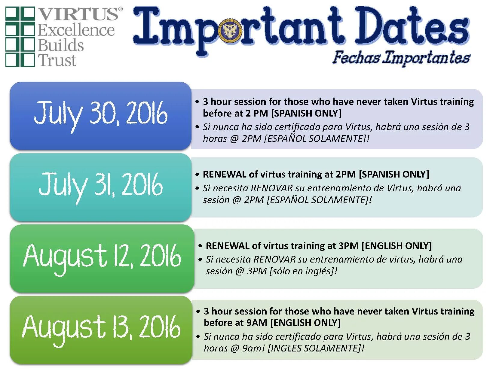 Important dates. Three important Dates.