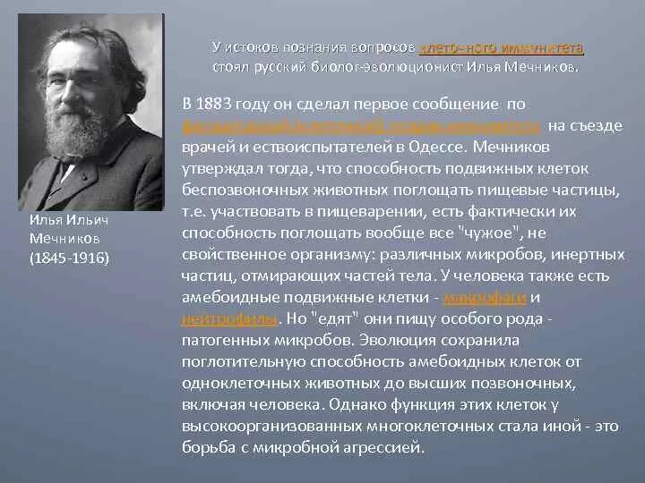 Мечников учение о клеточном иммунитете. Вклад Мечникова в развитие.