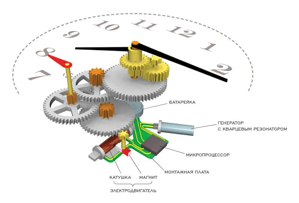 Разные устройства часов. Схема шестерен кварцевых часов. Кварцевый механизм схема. Схема работы кварцевых часов. Схема кварцевого механизма наручных часов.