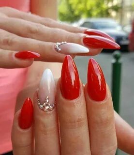 Красные ногти дизайн миндаль длинные