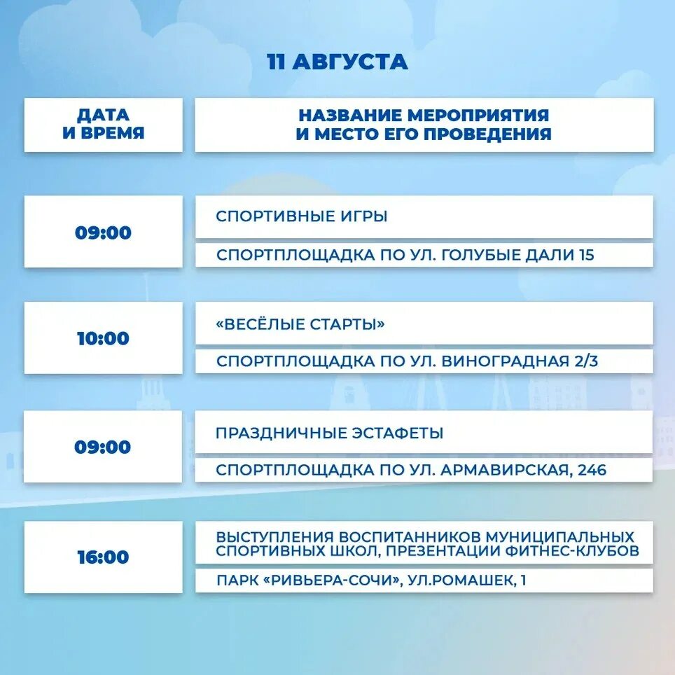 Сочи программа дня