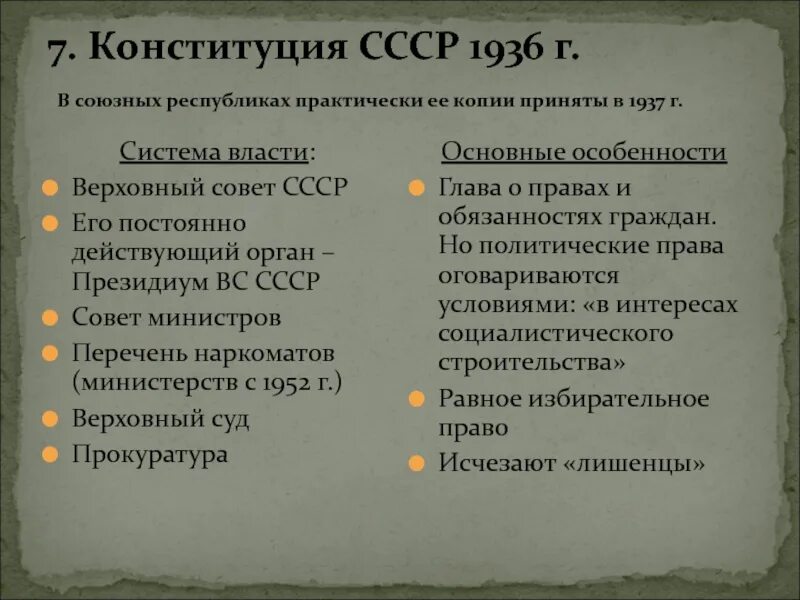 Характеристика Конституции СССР 1936. Основные положения Конституции СССР 1936 года. Особенности Конституции СССР 1936. Характеристика Конституции 1936 года. Характеристика конституции 1936