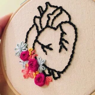 Flower anatomical heart embroidery Embroidery hearts, Embroi