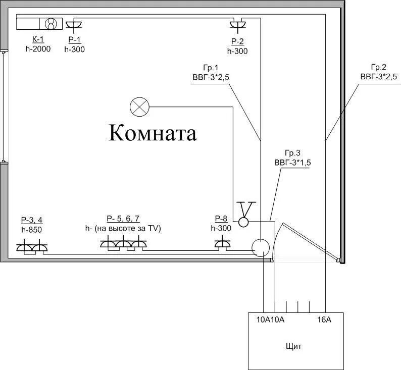 Электропроводка комнаты. Принципиальная схема разводки электропроводки в квартире. Монтажная схема квартирной электропроводки. Монтажная схема осветительной электропроводки. Схема разводки электропроводки в квартире 1 комнатной квартиры.