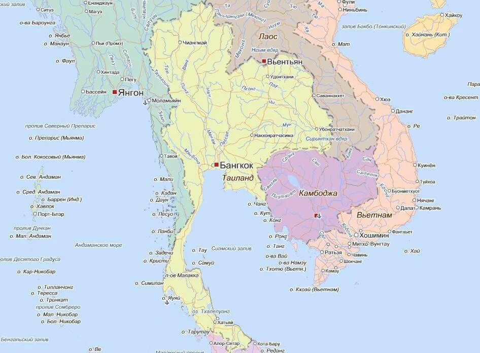 Камбоджа и Тайланд на карте. Карта городов таиланда
