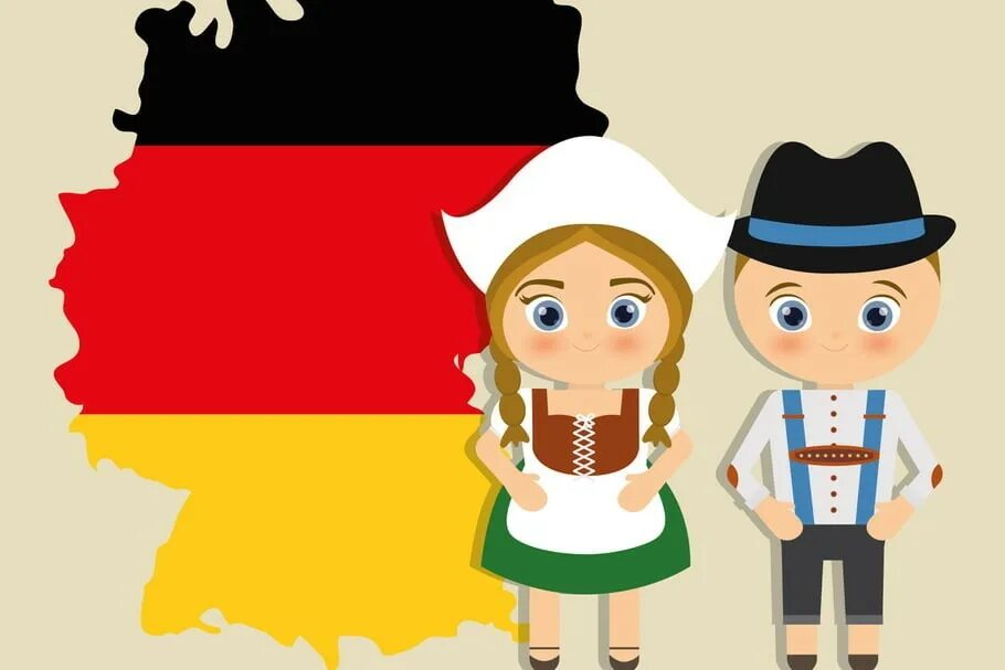 Немецкий язык жить. Мультяшная одежда немцев. Германия иллюстрации. Германия рисунок. Символы Германии для детей.