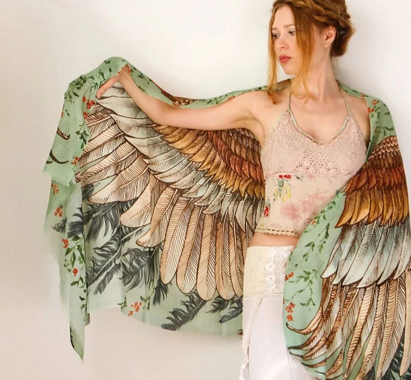 Birds одежда. Платки Roza Khamitova. Платье из перьев. Накидка Крылья птицы.