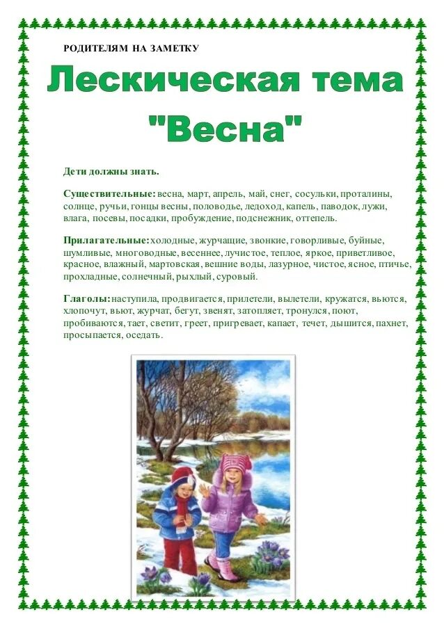 Человек в природе весной тема недели. Рекомендации для родителей весной.