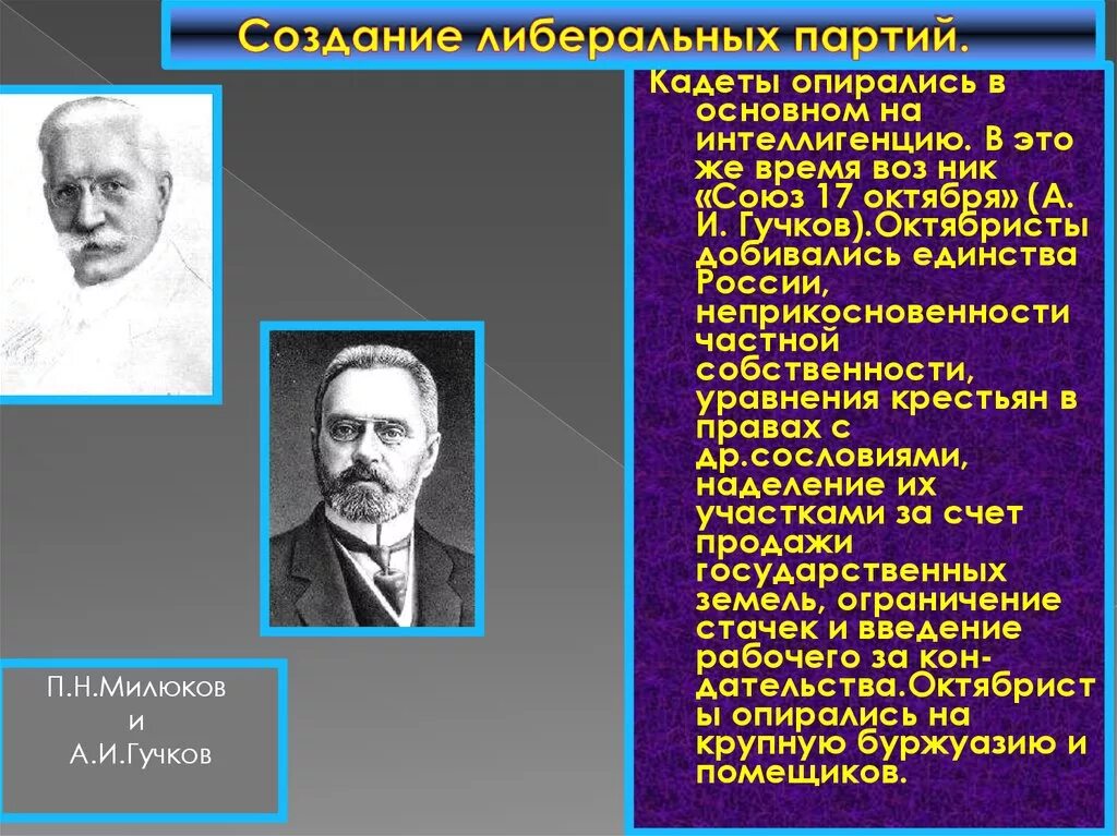 Гучков и милюков партии. Союз 17 октября лидеры милюков. милюков львов гучков. милюков лидер партии кадетов. гучков и родзянко.