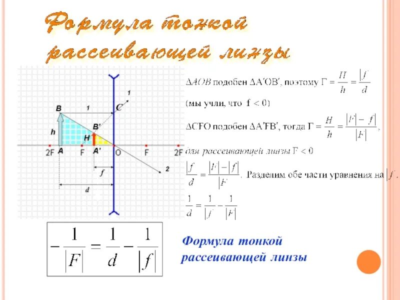 Мнимое изображение линзы формула. Формула тонкой рассеивающей линзы. формула тонкой рассеивающей линзы физика. формула тонкой рассеивающей линзы с мнимым изображением. формула тонкой линзы физика f.