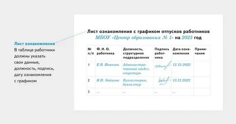 Ознакомить с графиком отпусков