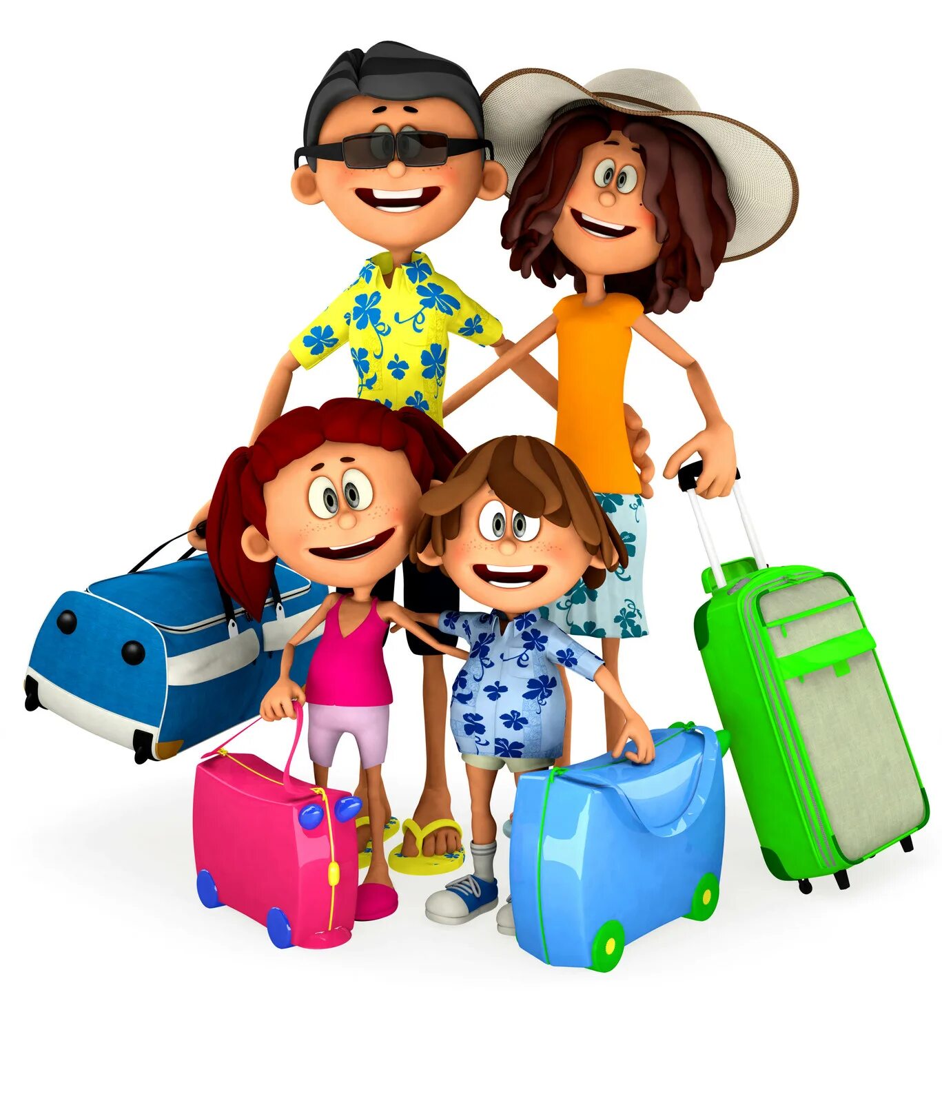 Going on holiday. Турист на белом фоне. Путешествие с семьей. Путешествие с детьми. Семья путешественников.
