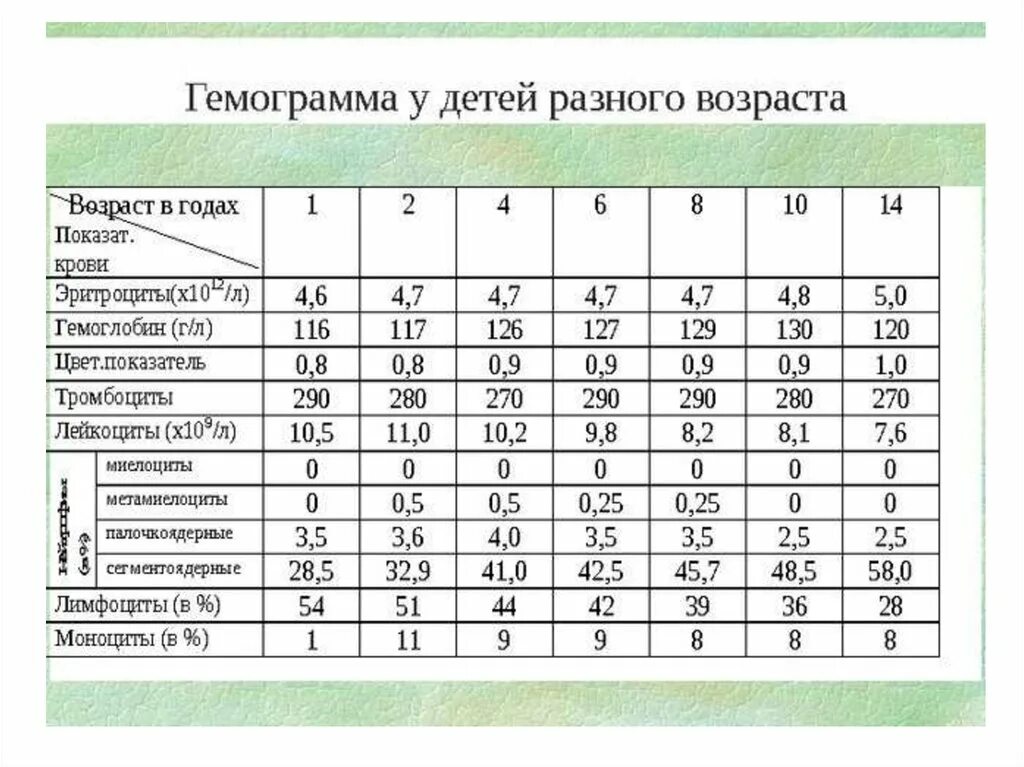 Возрастные показатели гемограммы у детей. Гемограмма у детей возрастные нормы. Гемограмма ребенка 2 лет. Показатели гемограммы у детей в разные возрастные периоды.